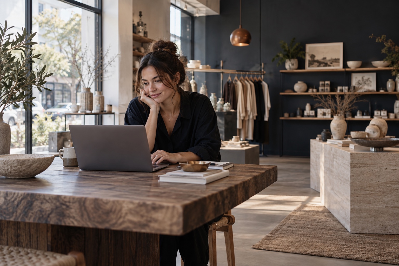 Une entrepreneuse travaille sur sa boutique et son commerce en ligne